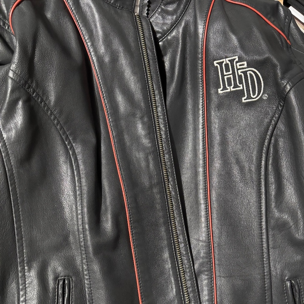 Harley-Davidson Women's Epoch Leather Jacket Black with Orange piping Size XL - Picture 11 of 16